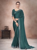 Teal Blue Satin Chiffon Saree